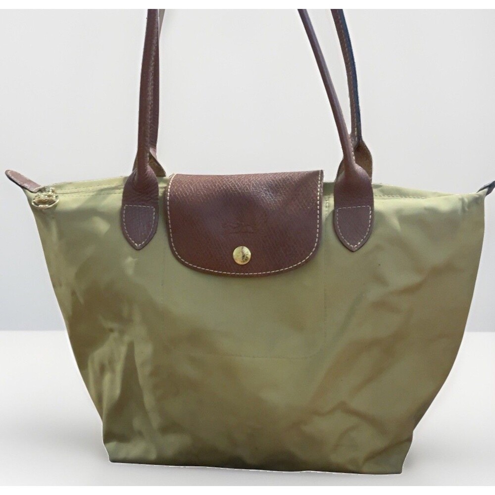 Longchamp Le Pliage Original M Tote Bag Beige Brown Leather 2605 089 *Read